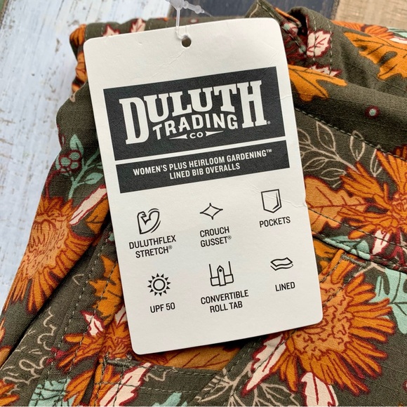 NWT Duluth 2X x31L Heirloom Gardening Lined Bib Overalls Loden Autumn Leaves - Picture 4 of 10